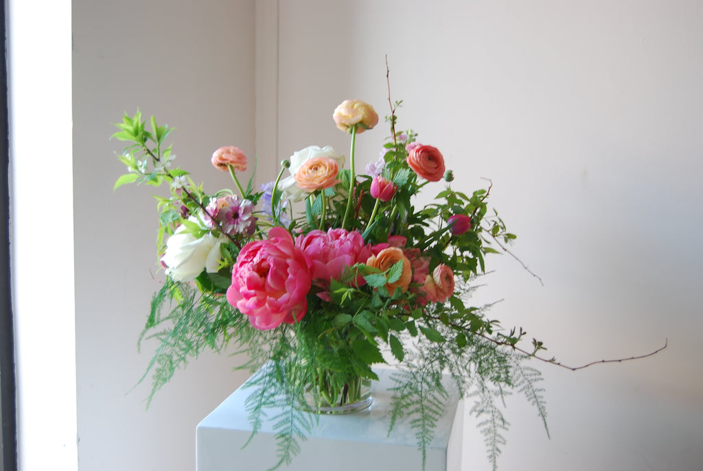 Glass vase arrangement  | Pop of colour