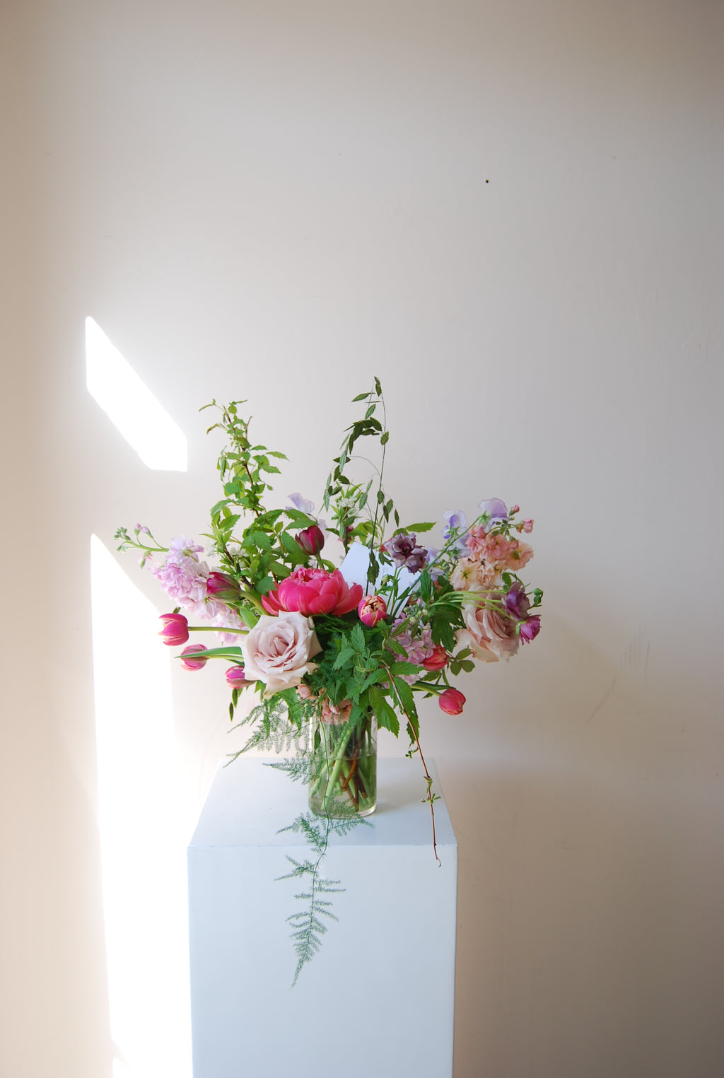 Glass vase arrangement  | Pop of colour